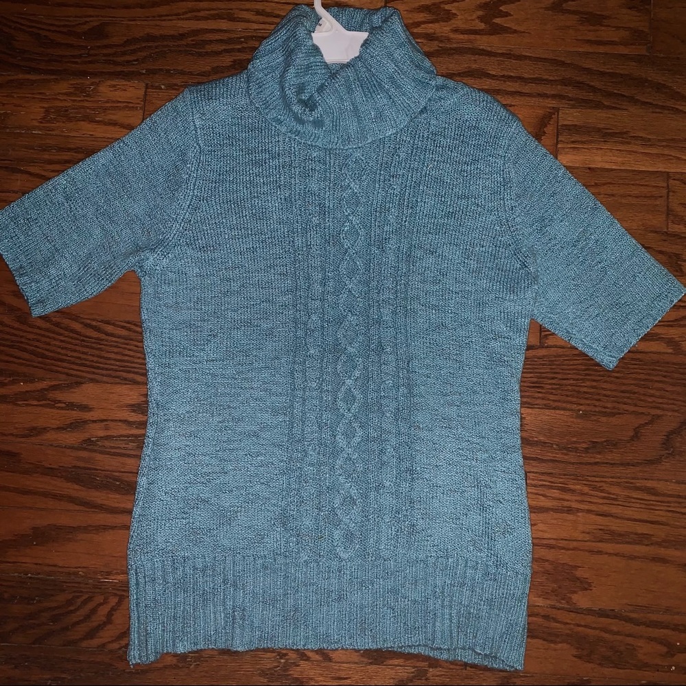 Blue Short Sleeve Turtleneck Sweater